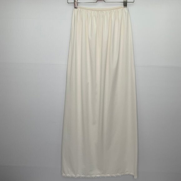 Vanity Fair Slip Small Maxi Length High Slit Vintage Lace Trim Cream - Picture 12 of 12